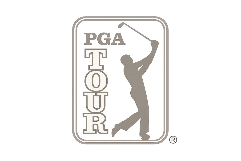 PGA Tour logo with golfer silhouette.
